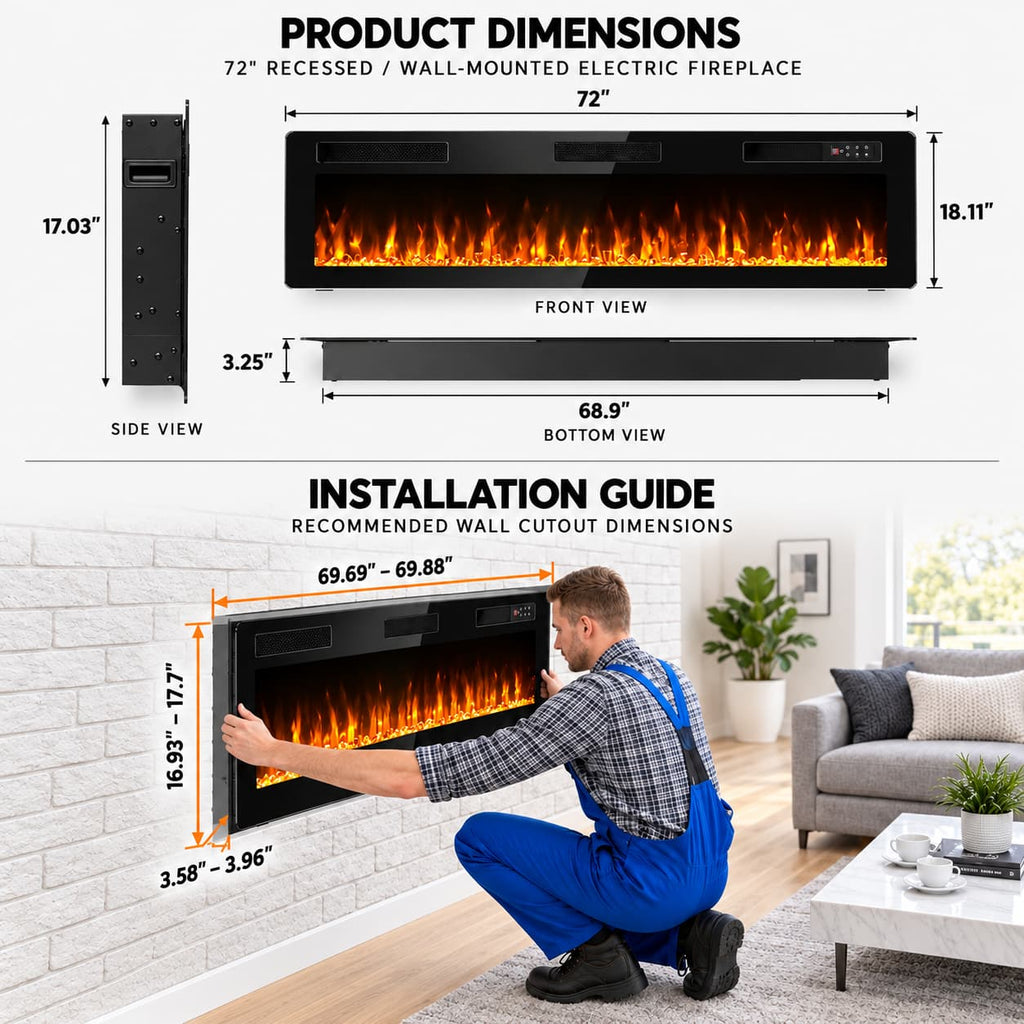 72” Ultra-Thin Linear Electric Fireplace