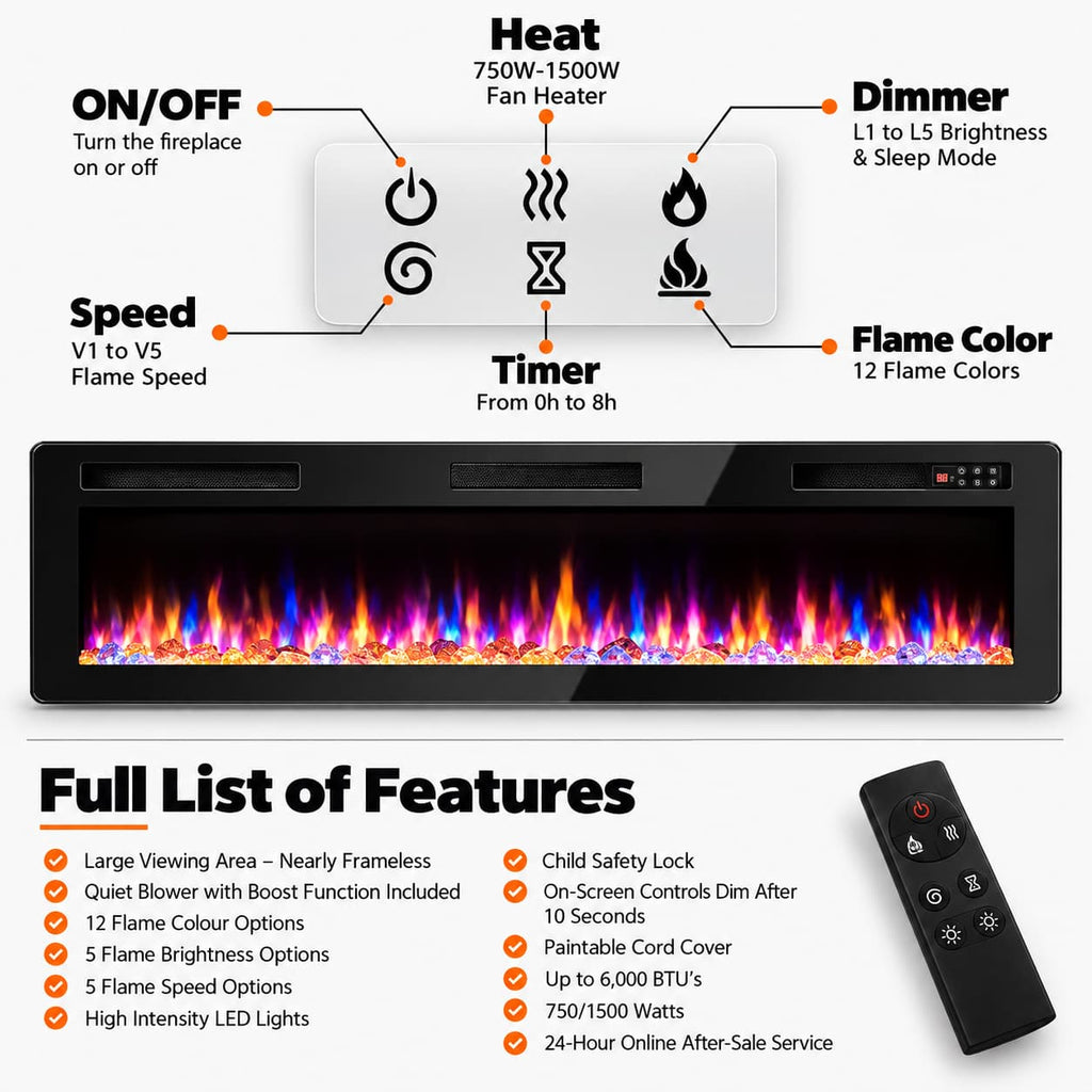 72” Ultra-Thin Linear Electric Fireplace