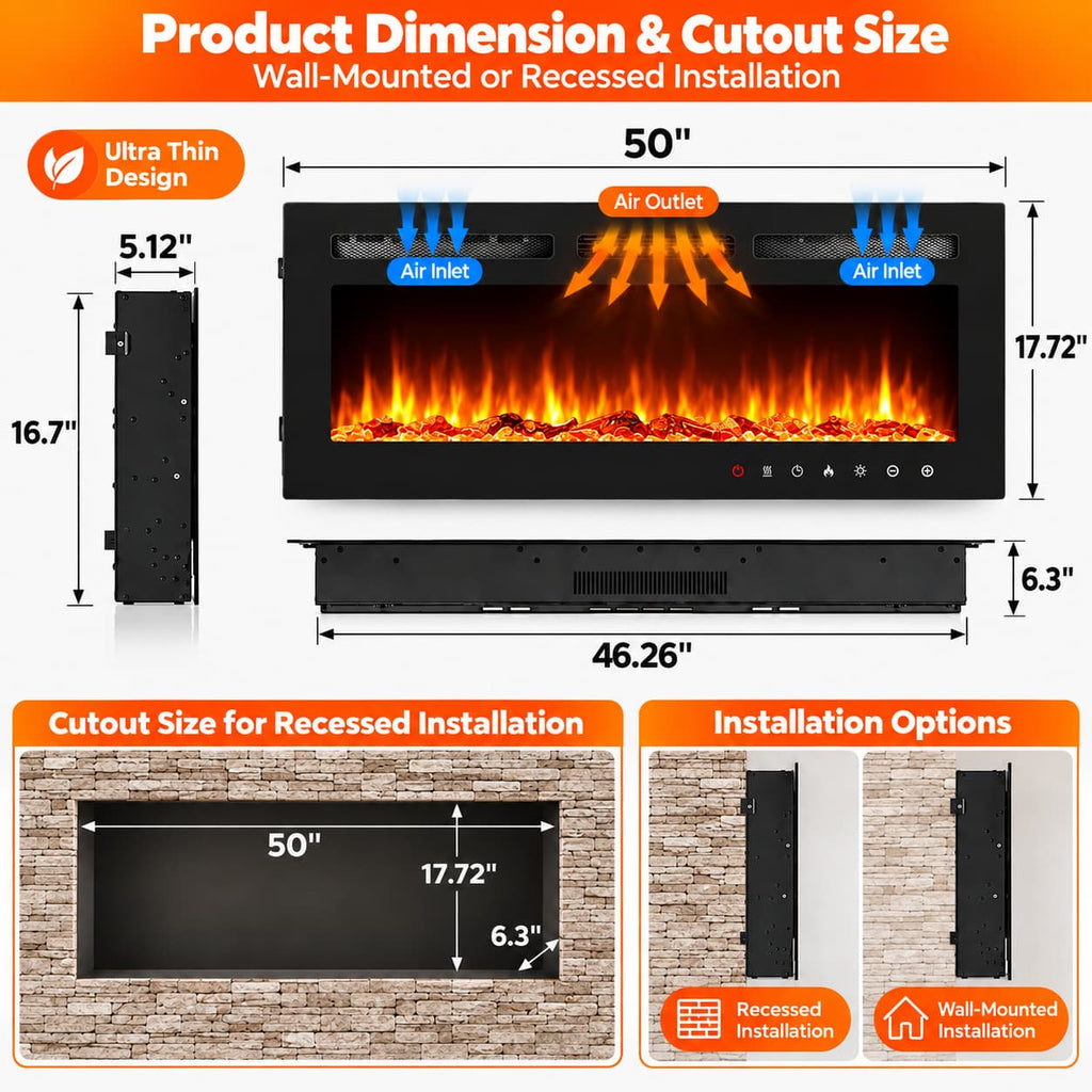 50” Recessed Electric Fireplace