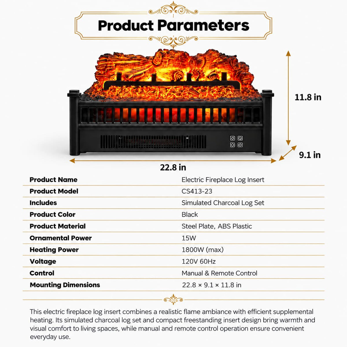 Portable Electric Fireplace Heater