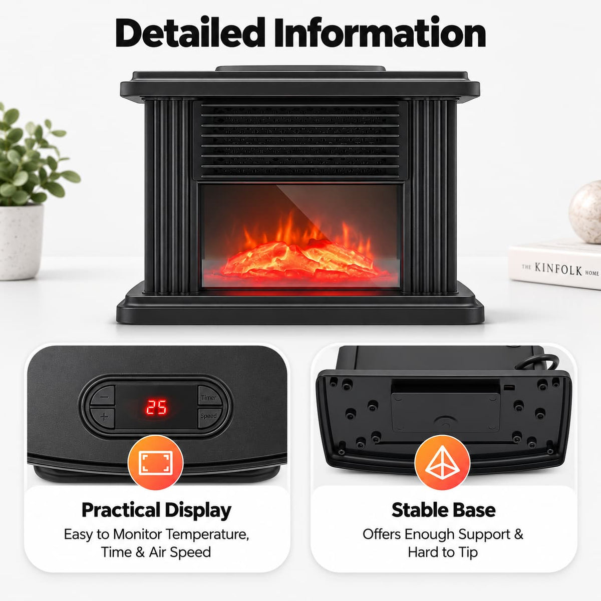 1000W Freestanding Electric Fireplace