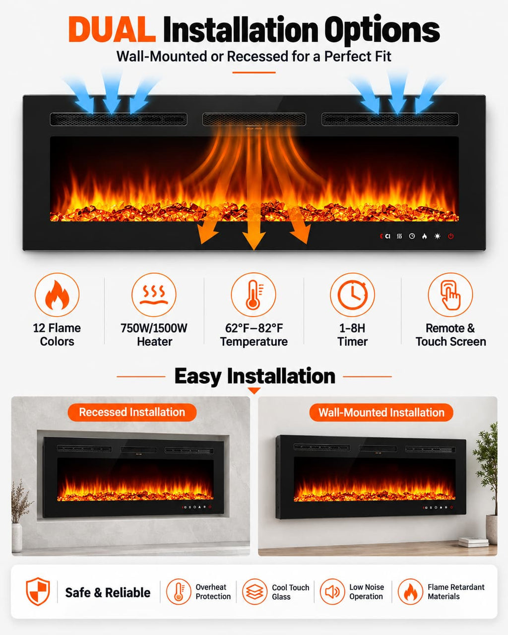 50” Recessed Electric Fireplace