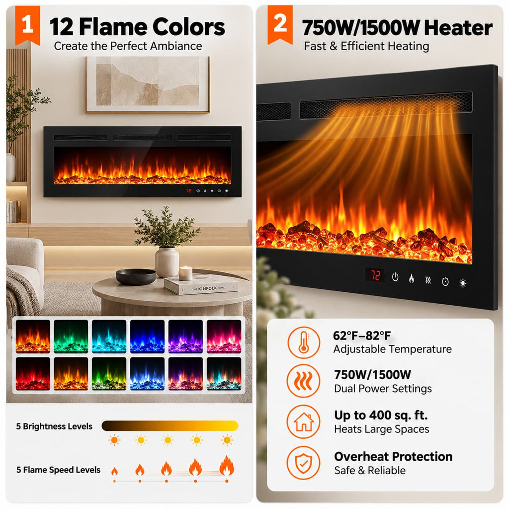 50” Recessed Electric Fireplace