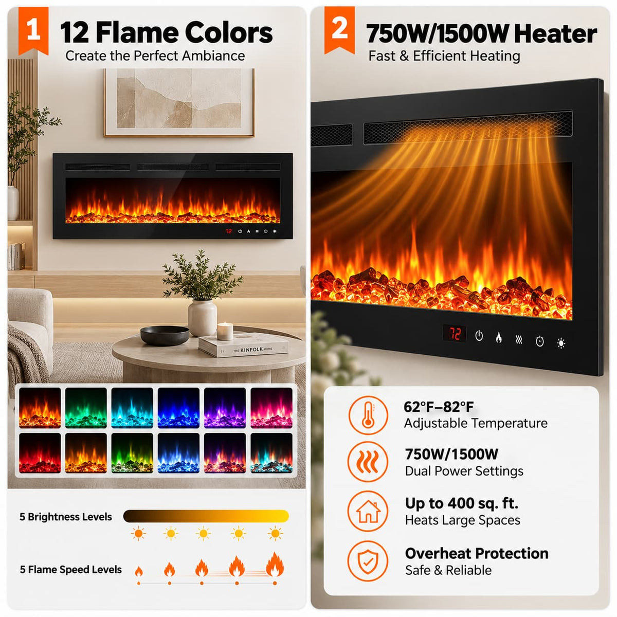 50” Recessed Electric Fireplace