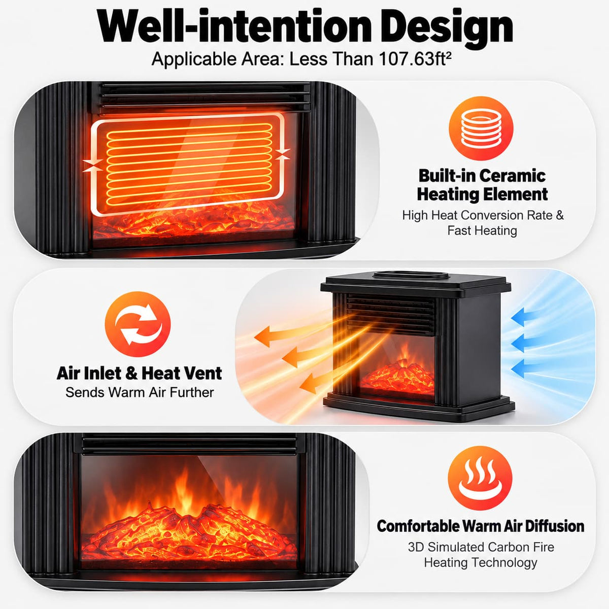 1000W Freestanding Electric Fireplace