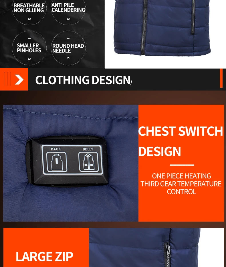 Graphene Heated Vest, 9 Zones, USB Powered