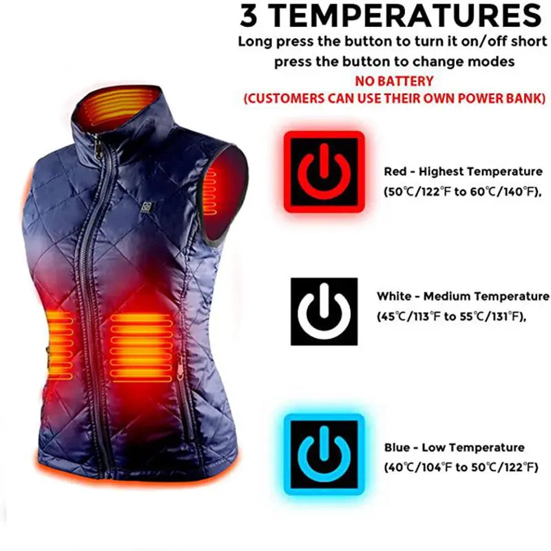 Women's V-Neck Zip Heated Vest, 4/9 Zones