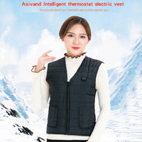 Cotton Heated Vest, 9 Zones, V-Neck, Unisex