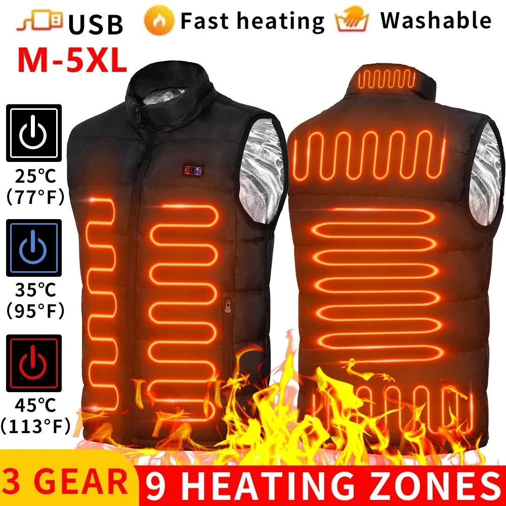 Graphene Heated Vest, 9 Zones, USB Powered