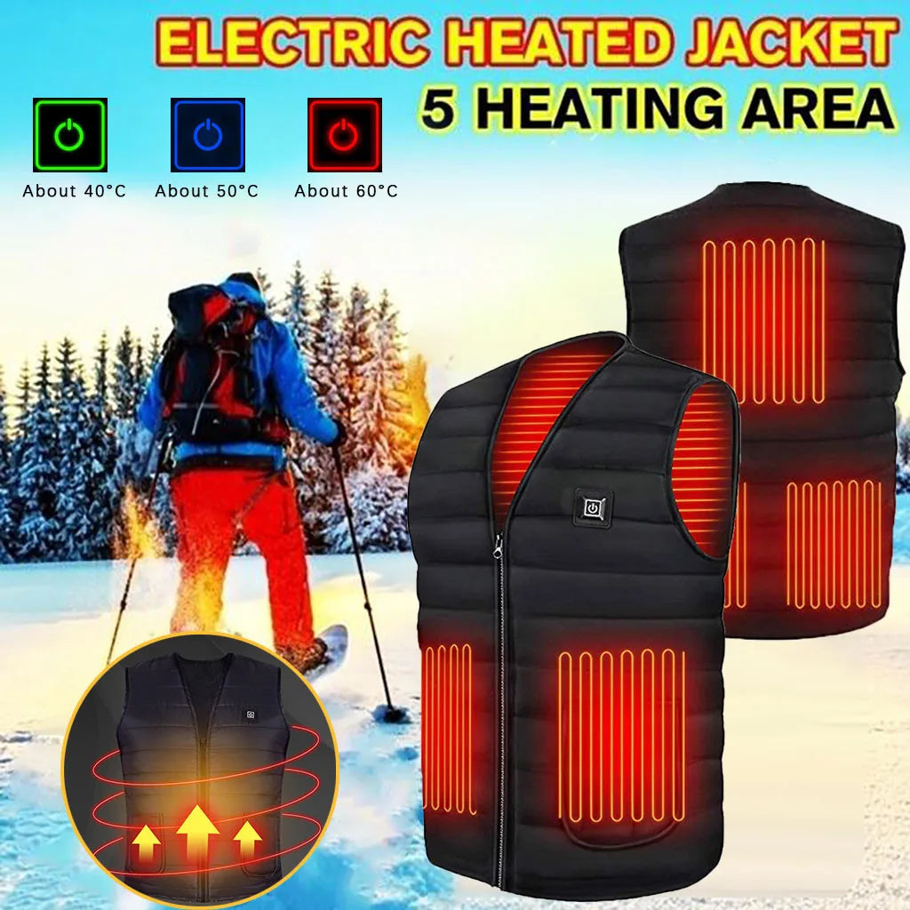 Cotton Heated Vest, 9 Zones, V-Neck, Unisex