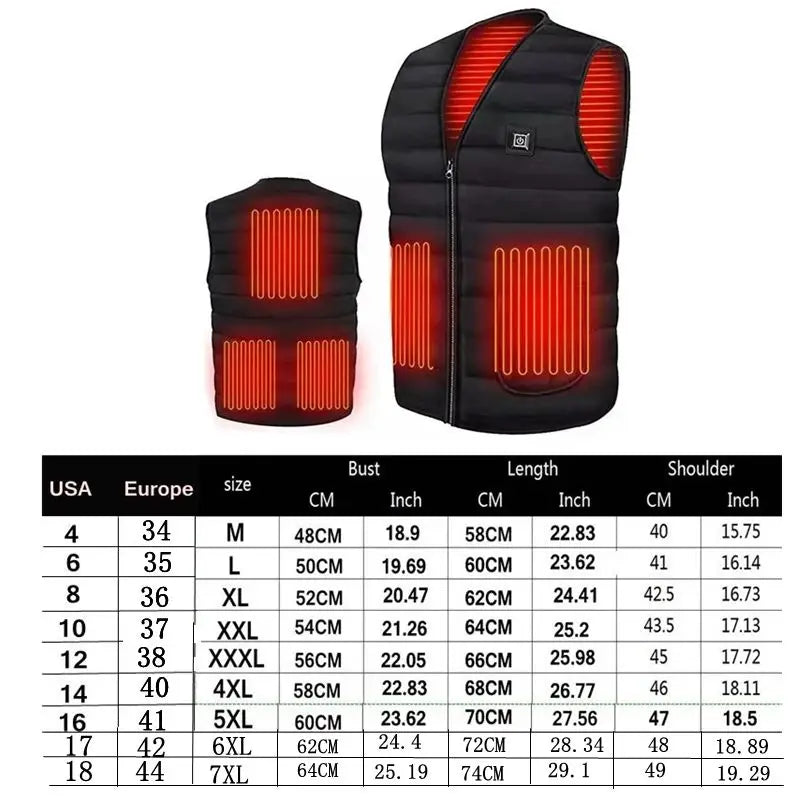 Cotton Heated Vest, 9 Zones, V-Neck, Unisex