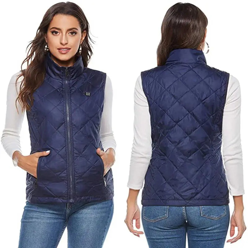 Women's V-Neck Zip Heated Vest, 4/9 Zones