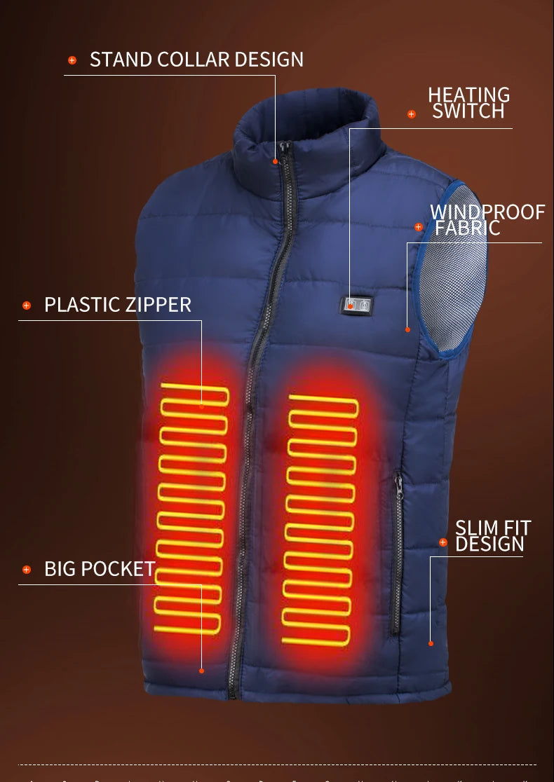 Graphene Heated Vest, 9 Zones, USB Powered