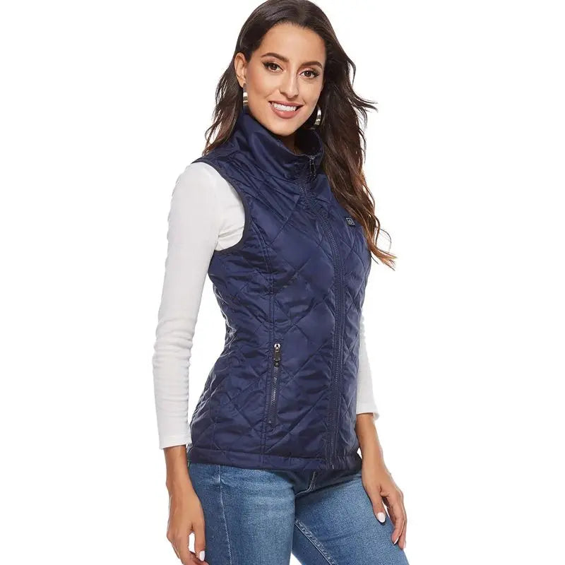 Women's V-Neck Zip Heated Vest, 4/9 Zones
