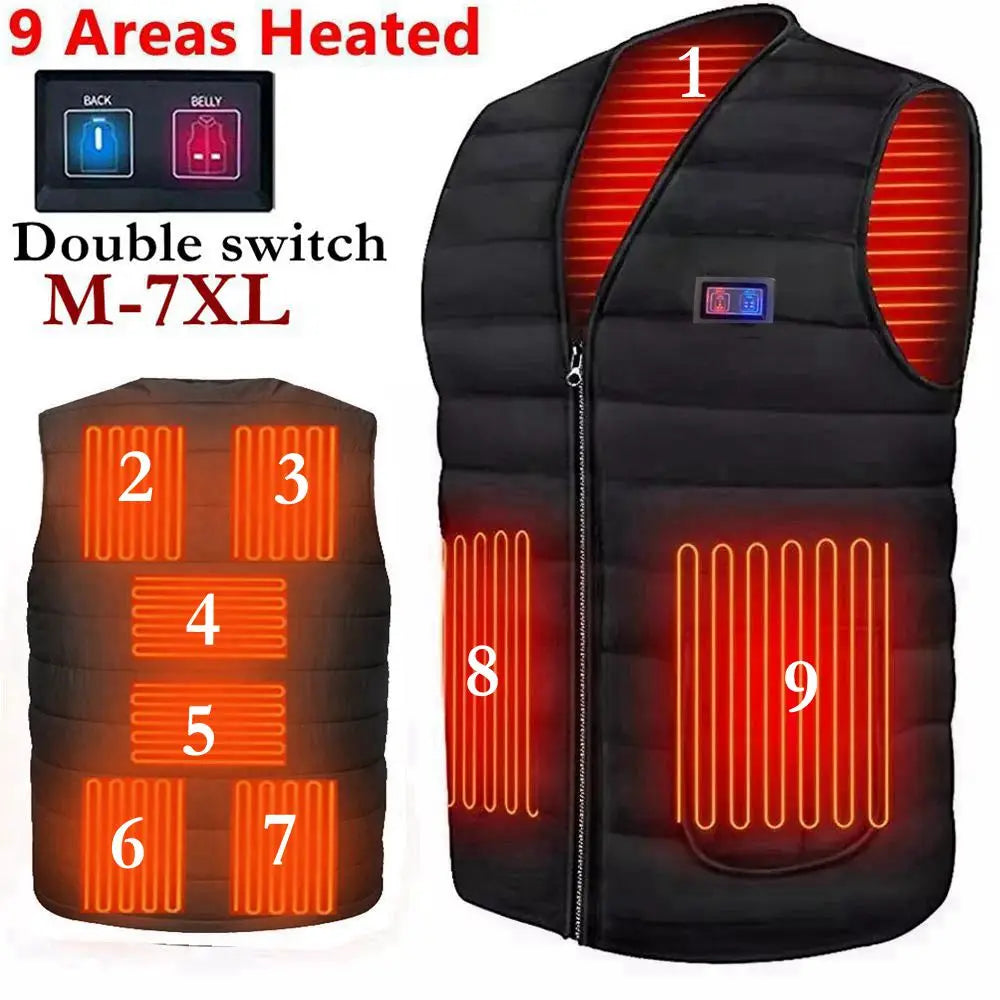 Cotton Heated Vest, 9 Zones, V-Neck, Unisex
