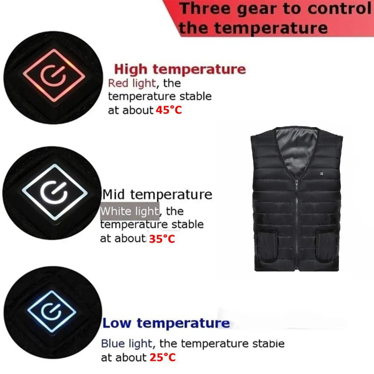 Cotton Heated Vest, 9 Zones, V-Neck, Unisex