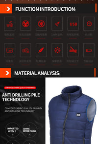 Graphene Heated Vest, 9 Zones, USB Powered