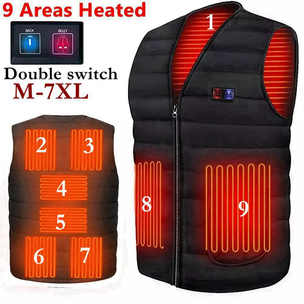 Cotton Heated Vest, 9 Zones, V-Neck, Unisex