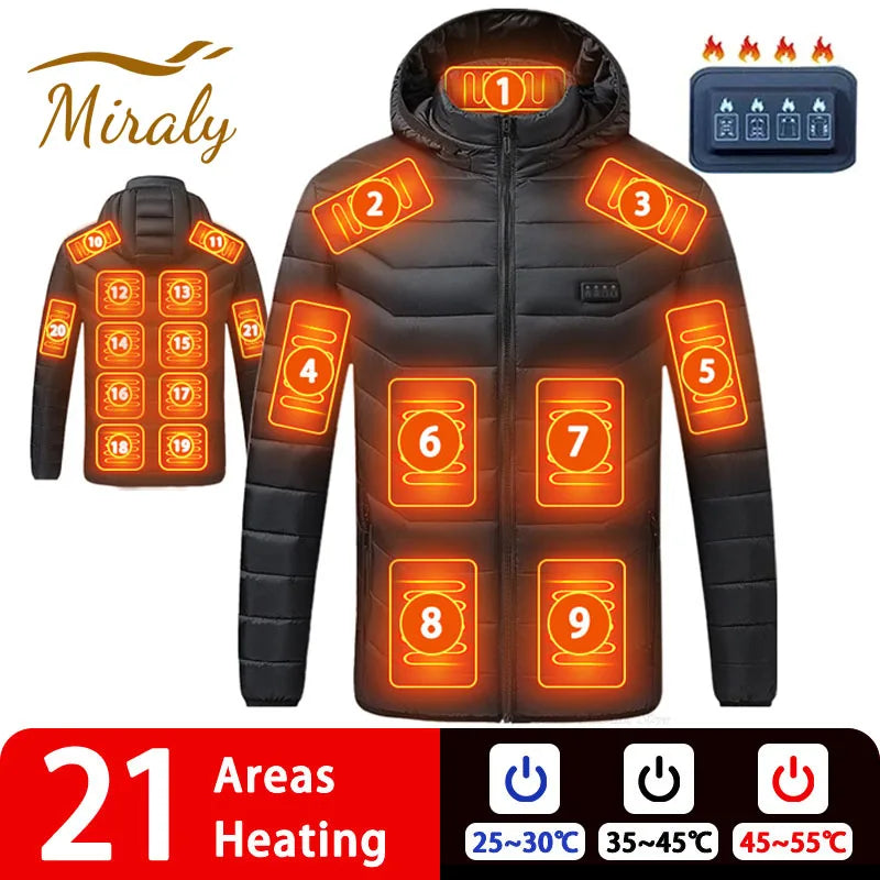 USB Heated Down Jacket, Up to 21 Zones