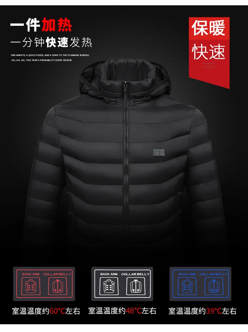 USB Heated Jacket Hoodie, Up to 31 Zones