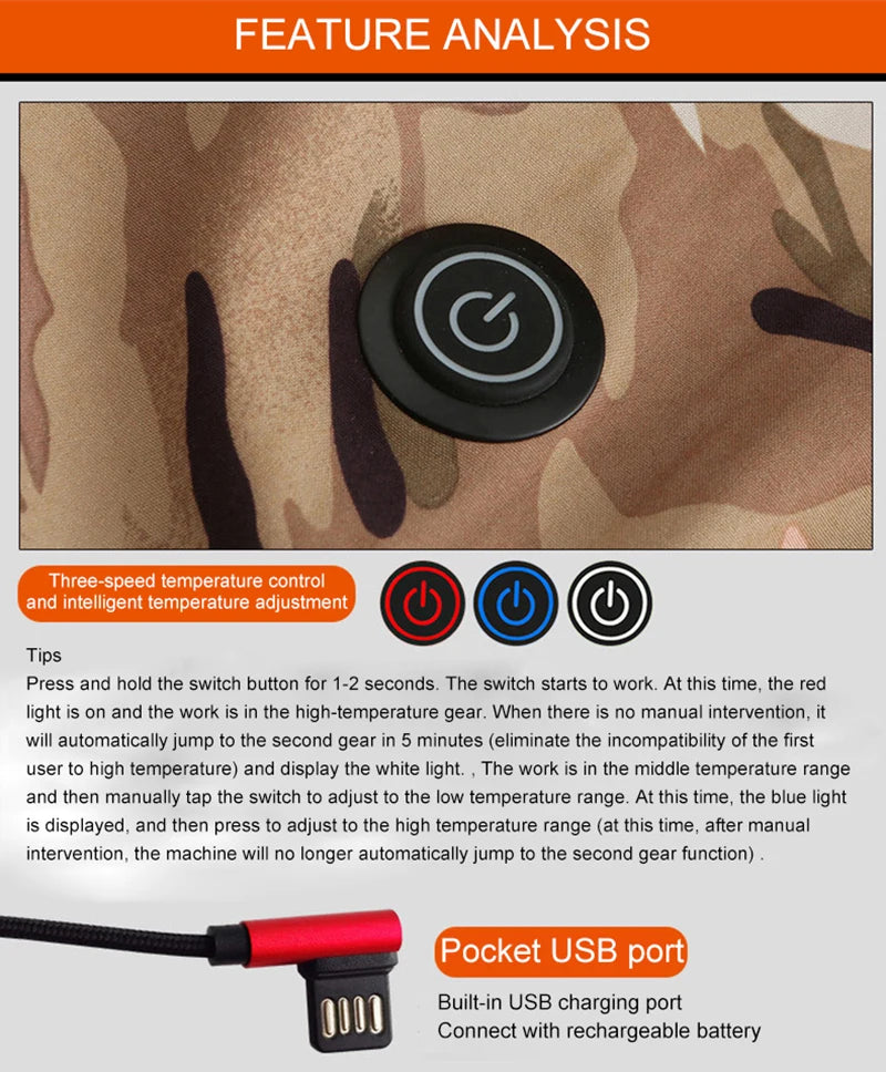 Hooded Heated Hunting Jacket, USB Smart