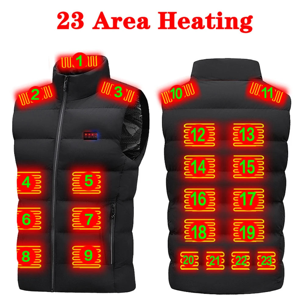 23-Zone Heated Cotton Vest, V-Neck, M-7XL