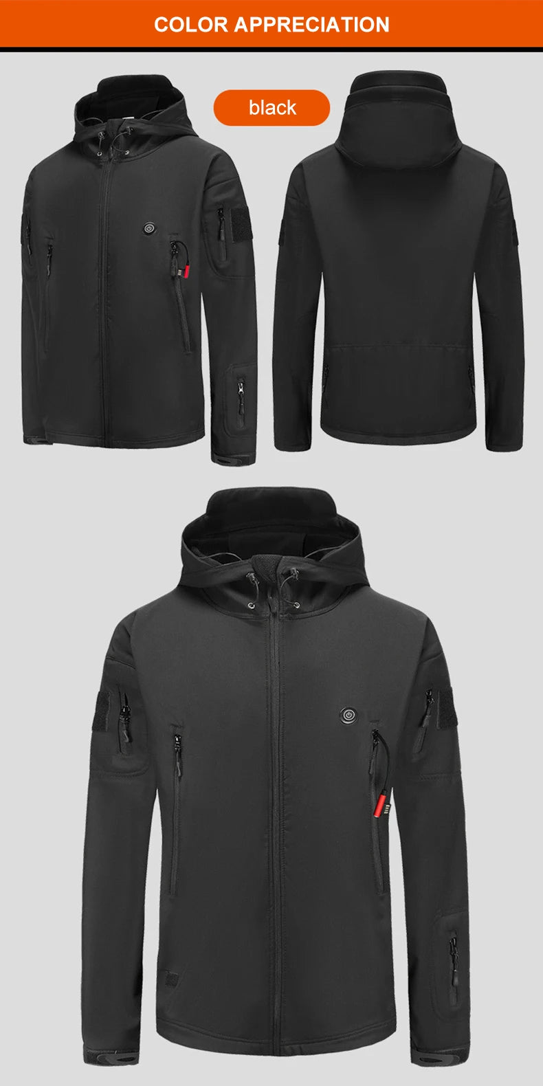 Hooded Heated Hunting Jacket, USB Smart