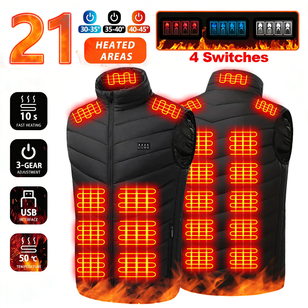 Smart Heated Vest, 21 Zones, 3 Heat Levels