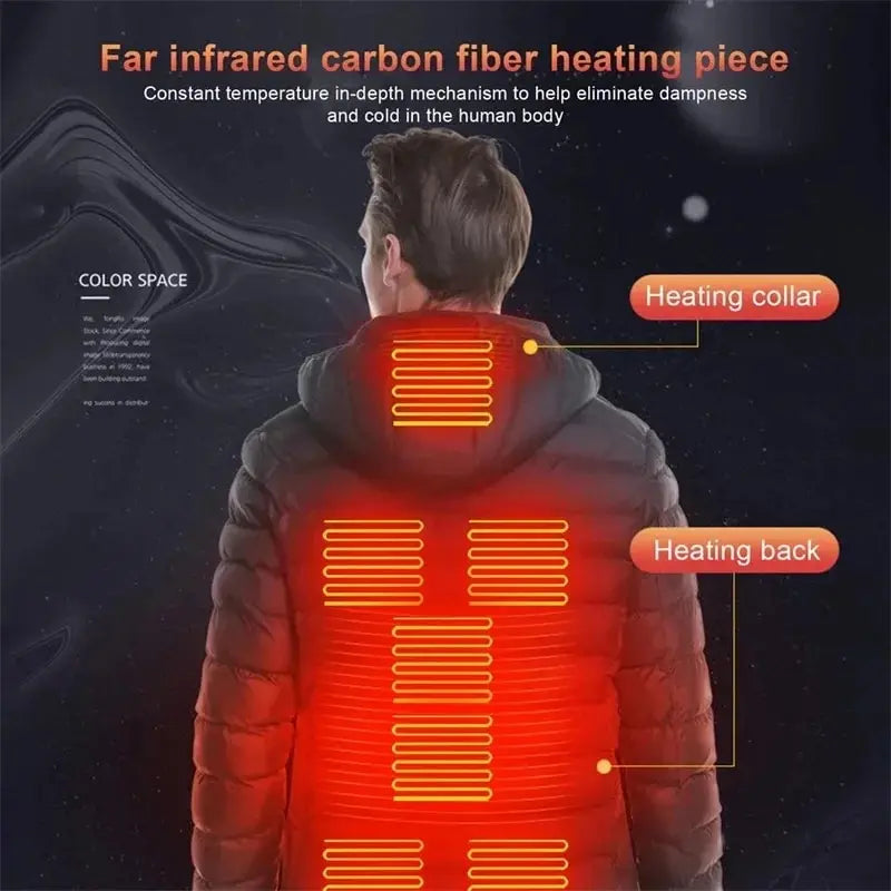 USB Heated Down Jacket, Up to 21 Zones