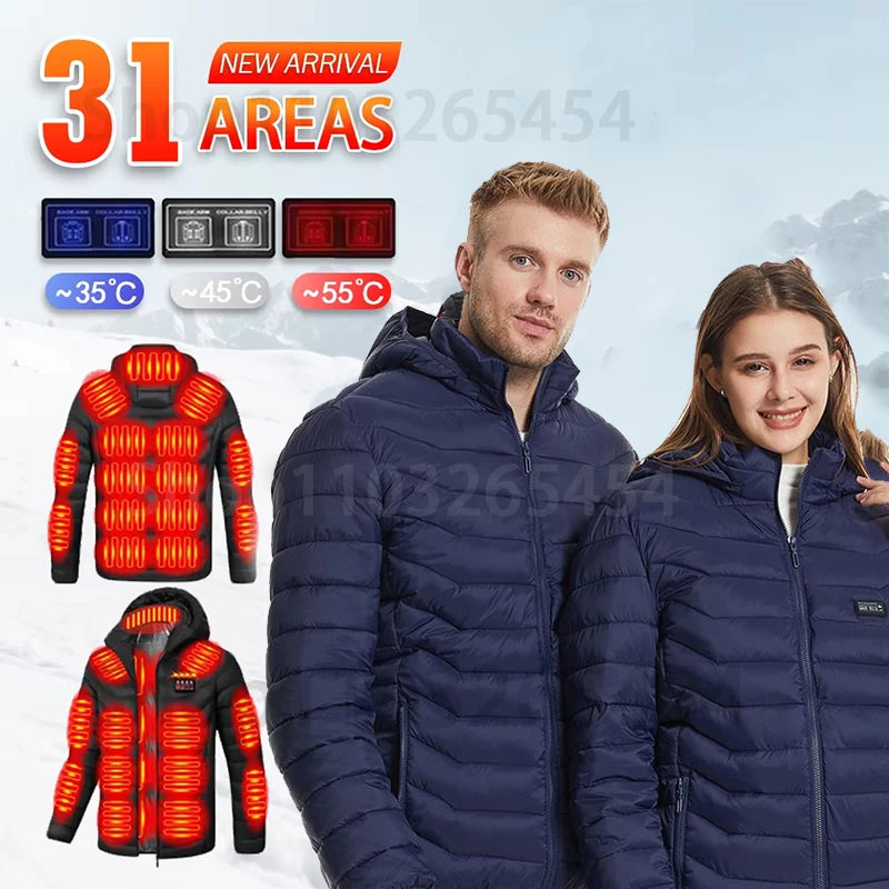 USB Heated Jacket Hoodie, Up to 31 Zones