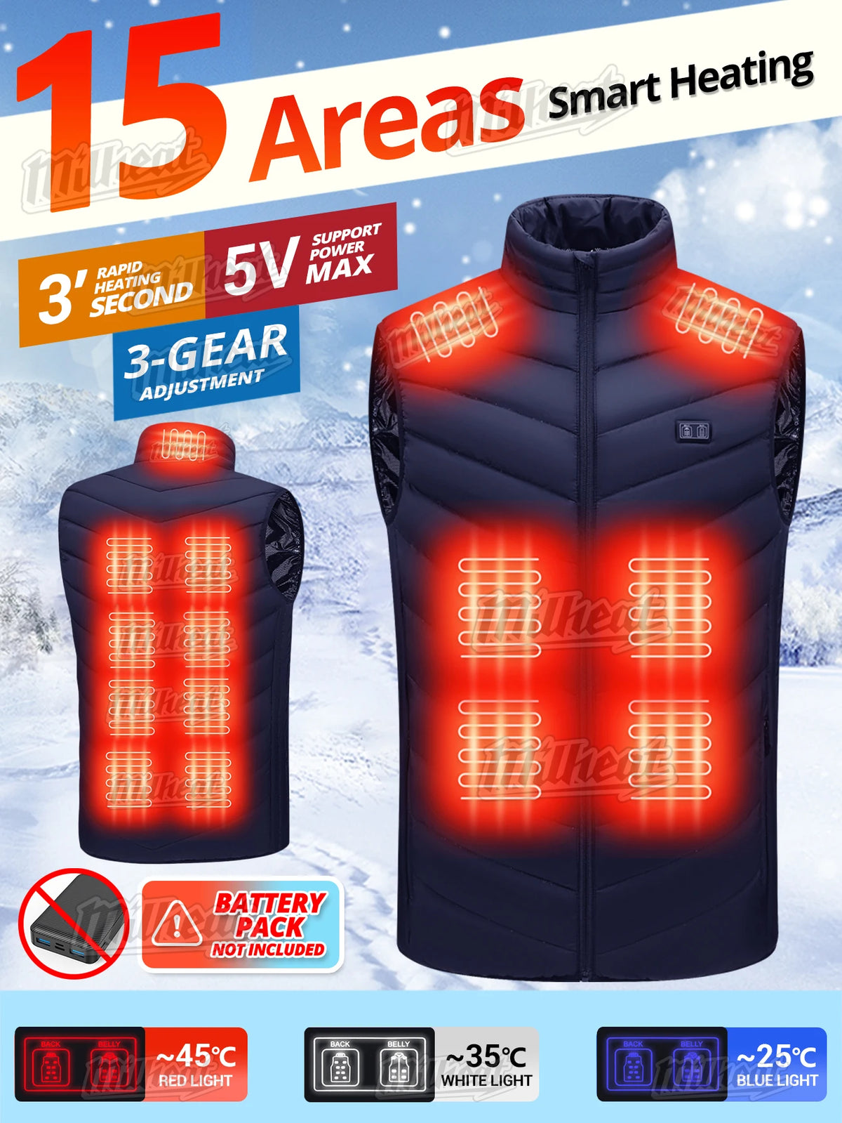 Smart Heated Vest, Up to 15 Zones, 3 Temps