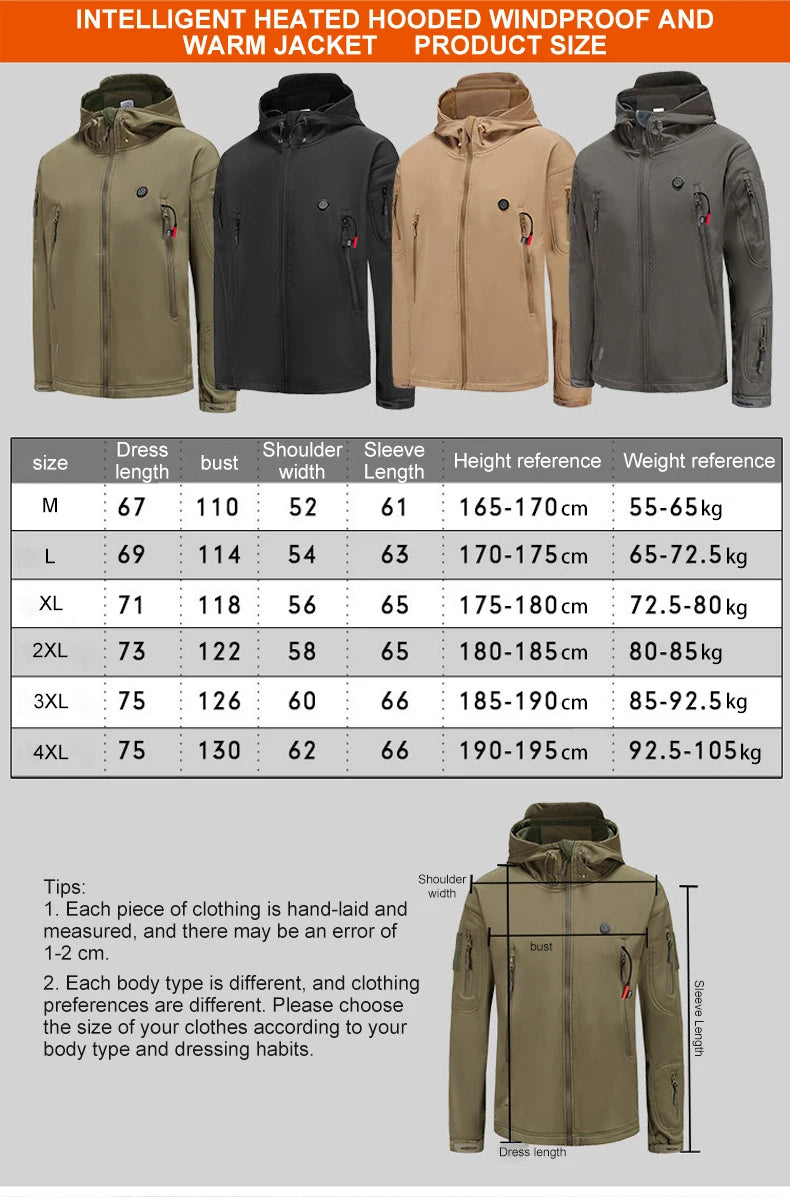 Hooded Heated Hunting Jacket, USB Smart