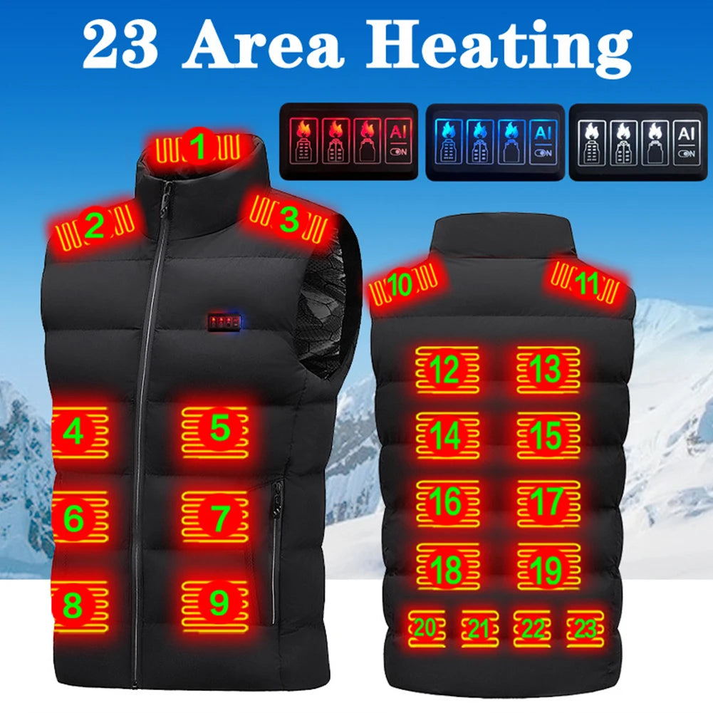 23-Zone Heated Cotton Vest, V-Neck, M-7XL
