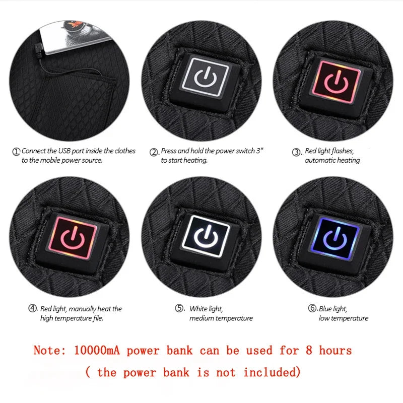 USB Heated Jacket, 5/9 Zones, 3 Levels
