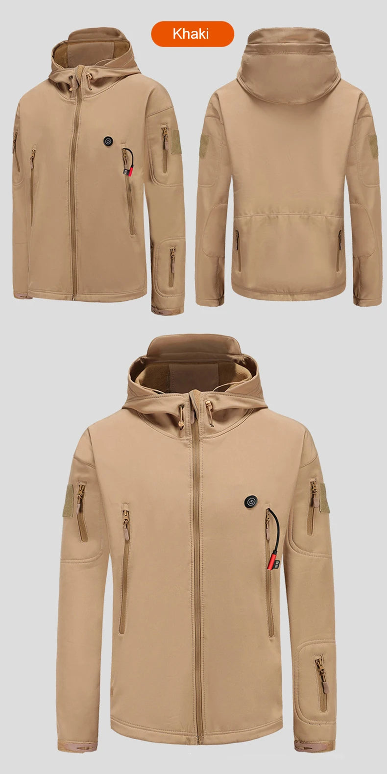 Hooded Heated Hunting Jacket, USB Smart