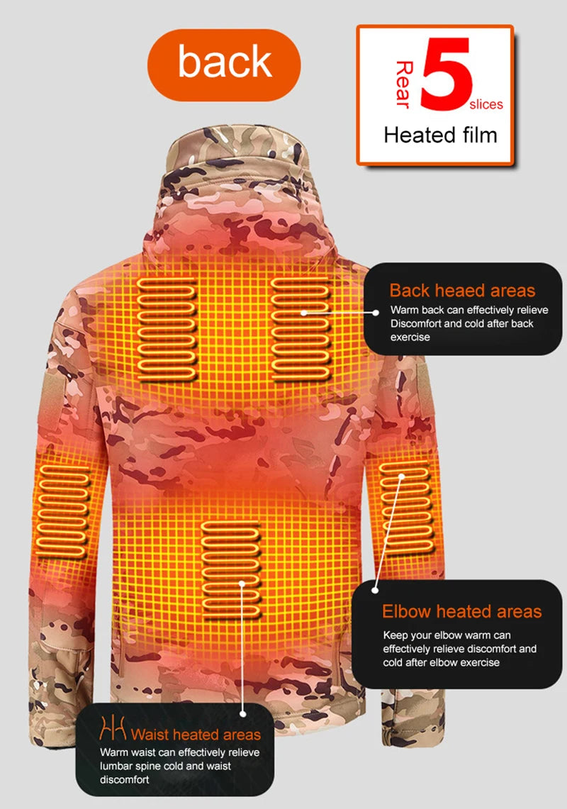 Hooded Heated Hunting Jacket, USB Smart