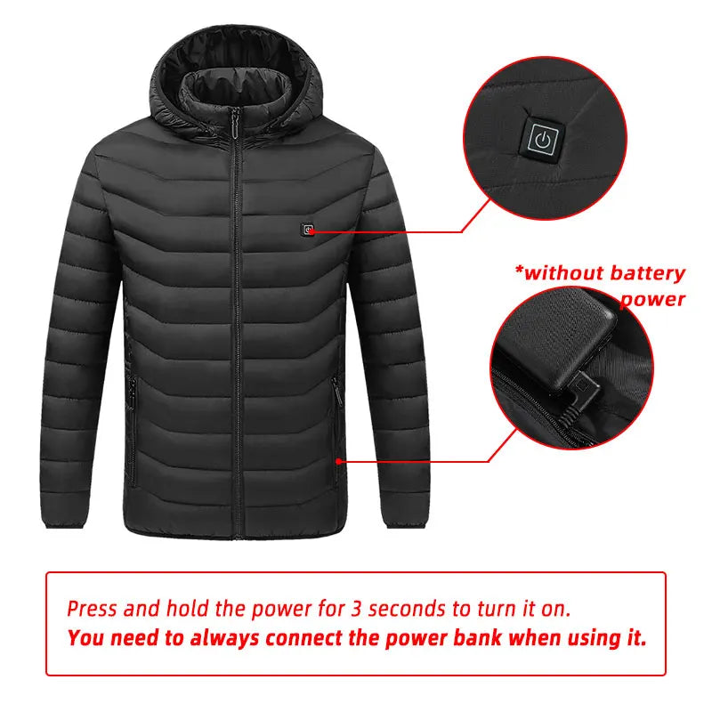 USB Heated Down Jacket, Up to 21 Zones