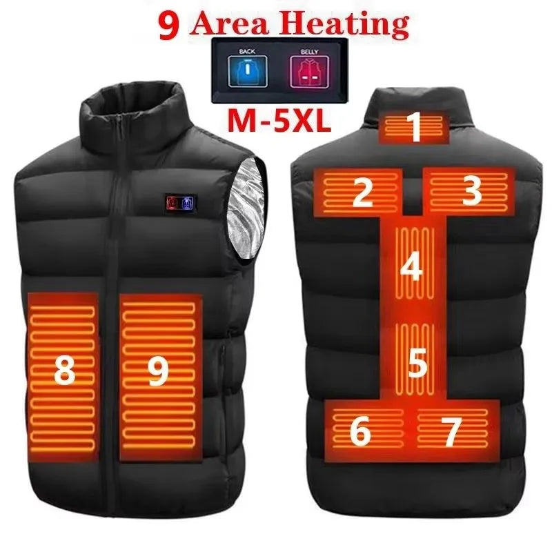 Graphene Heated Vest, 9 Zones, USB, Camping