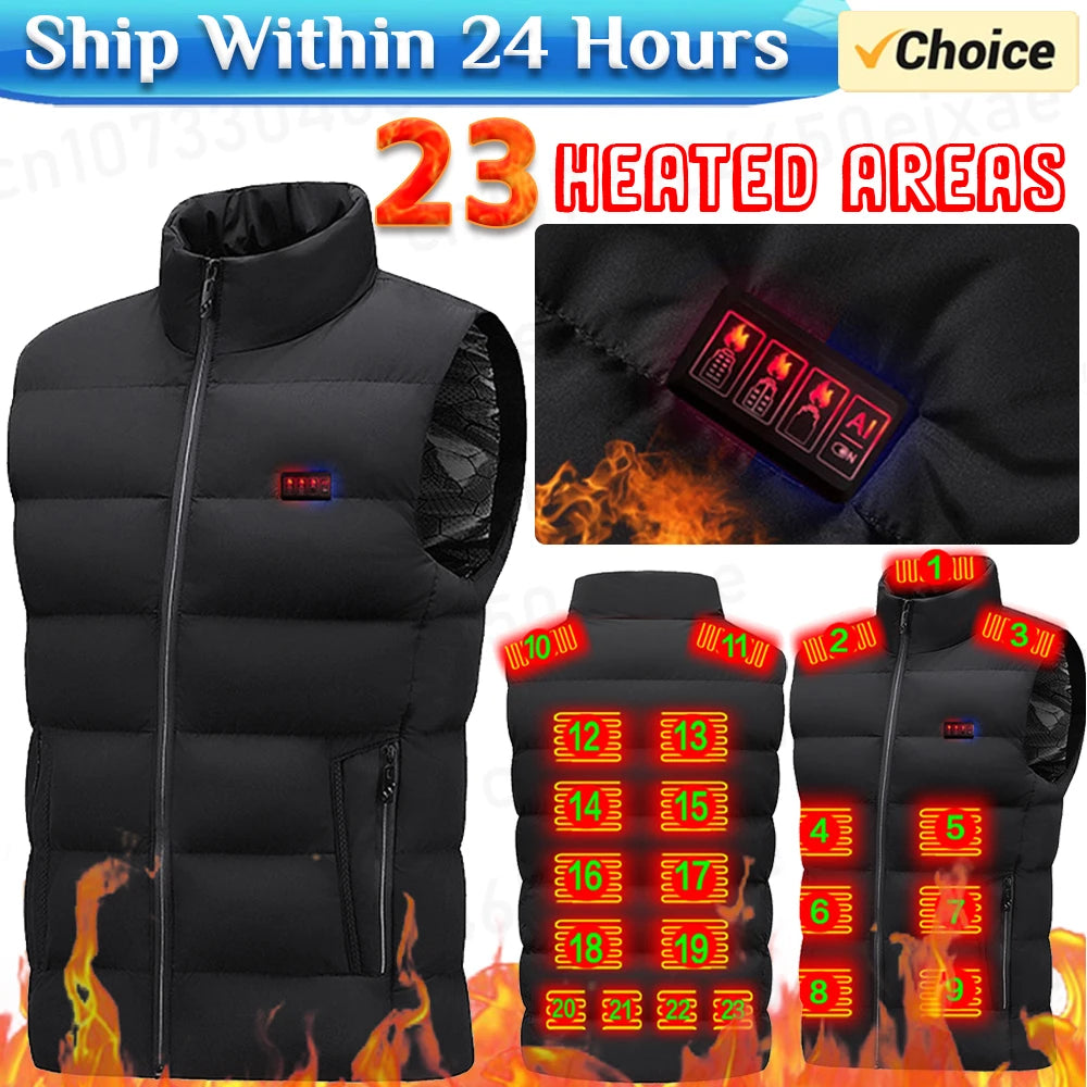 23-Zone Heated Cotton Vest, V-Neck, M-7XL