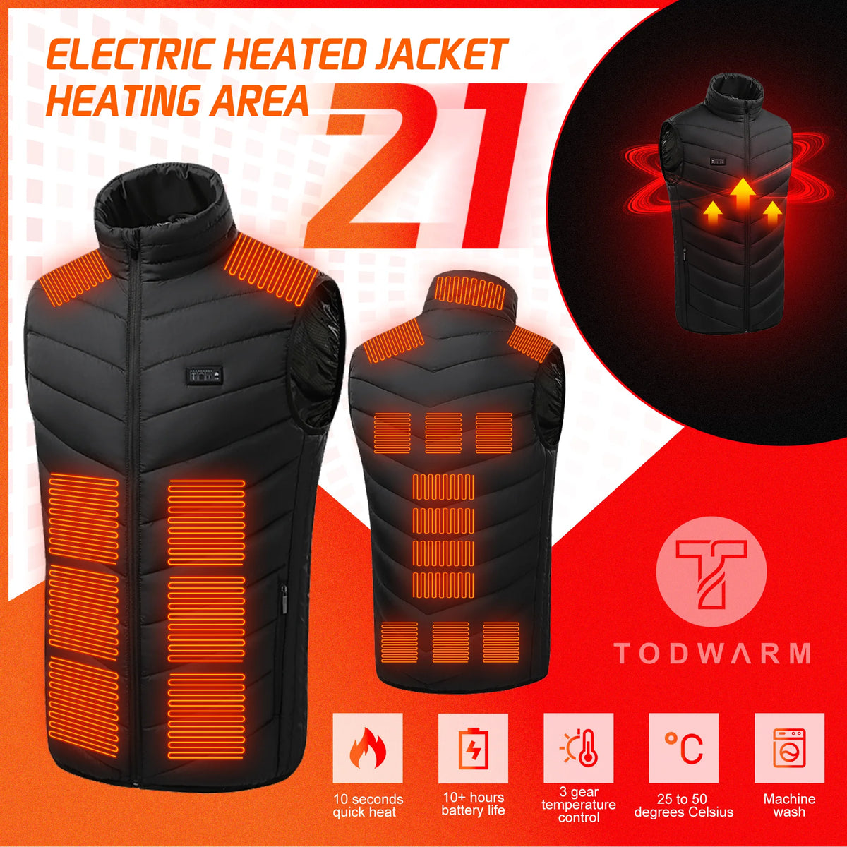 TODWARM Heated Vest, 26 Zones, 4 Controls