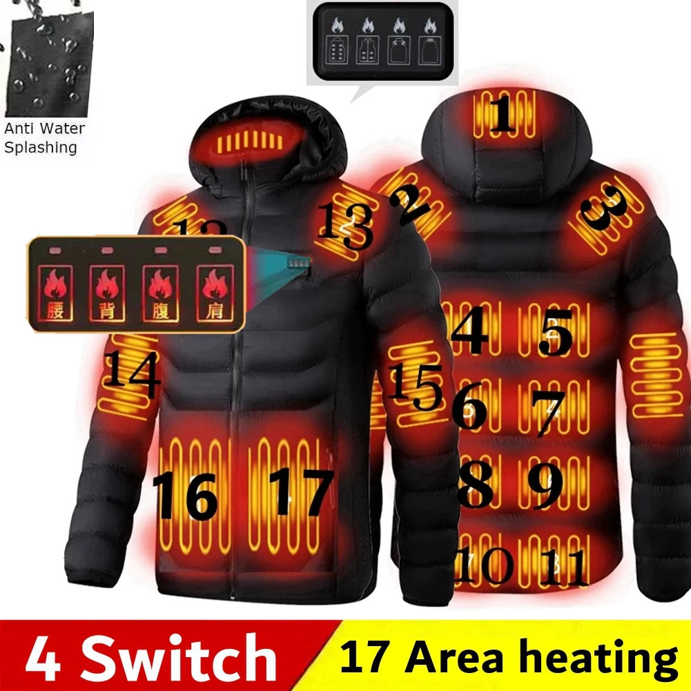 Men's Heated Down Parka, Up to 17 Zones