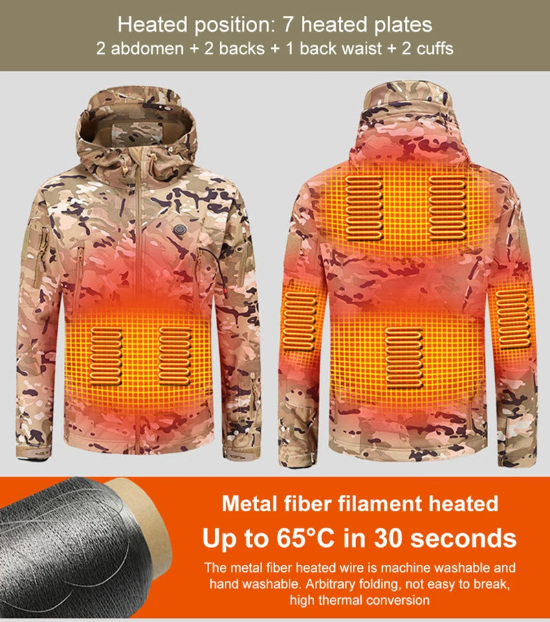 Hooded Heated Hunting Jacket, USB Smart