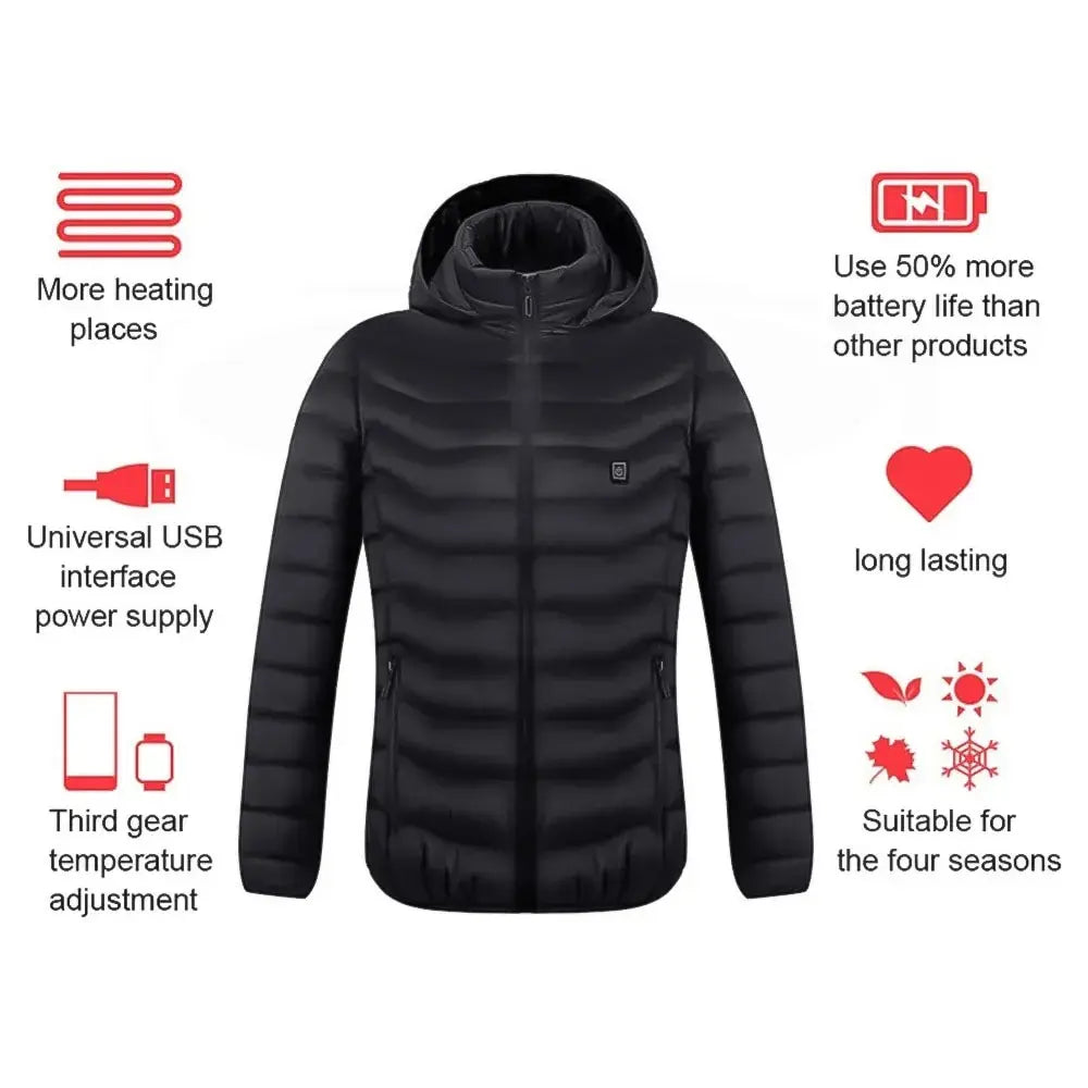 USB Heated Down Jacket, Up to 21 Zones