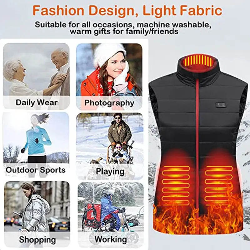 Women's Graphene Heated Vest, 4/9 Zones, USB