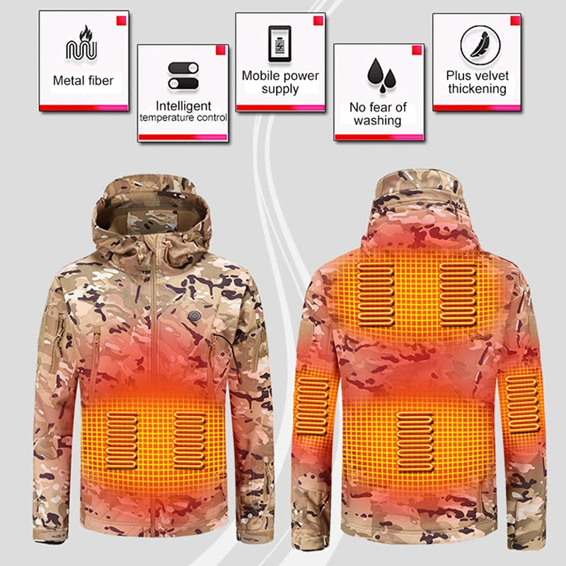 Hooded Heated Hunting Jacket, USB Smart