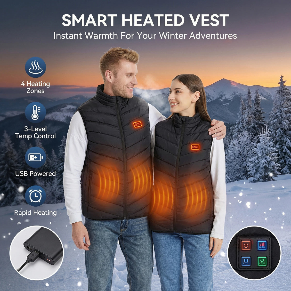 Smart Heated Vest, 21 Zones, 3 Heat Levels