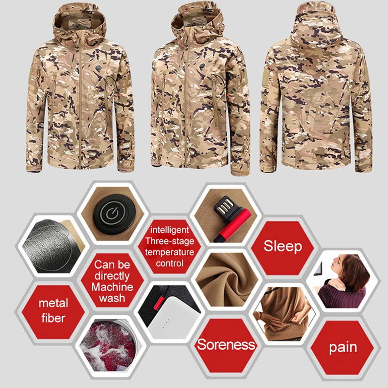 Hooded Heated Hunting Jacket, USB Smart